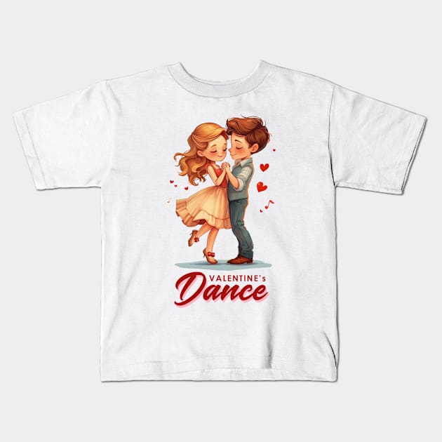 Romantic Red Valentine's Dance - Chibi Couple Cartoon Tee Kids T-Shirt by YUED